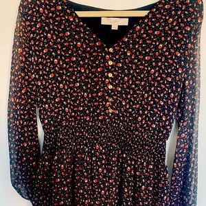 NWOT! Loft. Red multi colored knee length dress. Never worn!